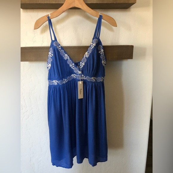 Mebon|Boho Royal blue embroidered floral sundress with smocking on back•••NWT - Picture 3 of 9